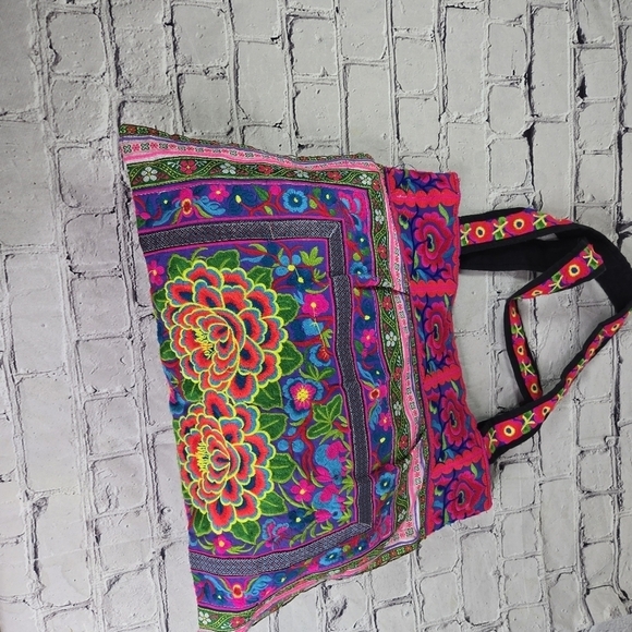 Vtg large embroidered boho hippie festival purse bag - Picture 6 of 9